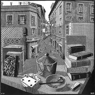 Photo:  'Still Life and Street' by M.C. Escher